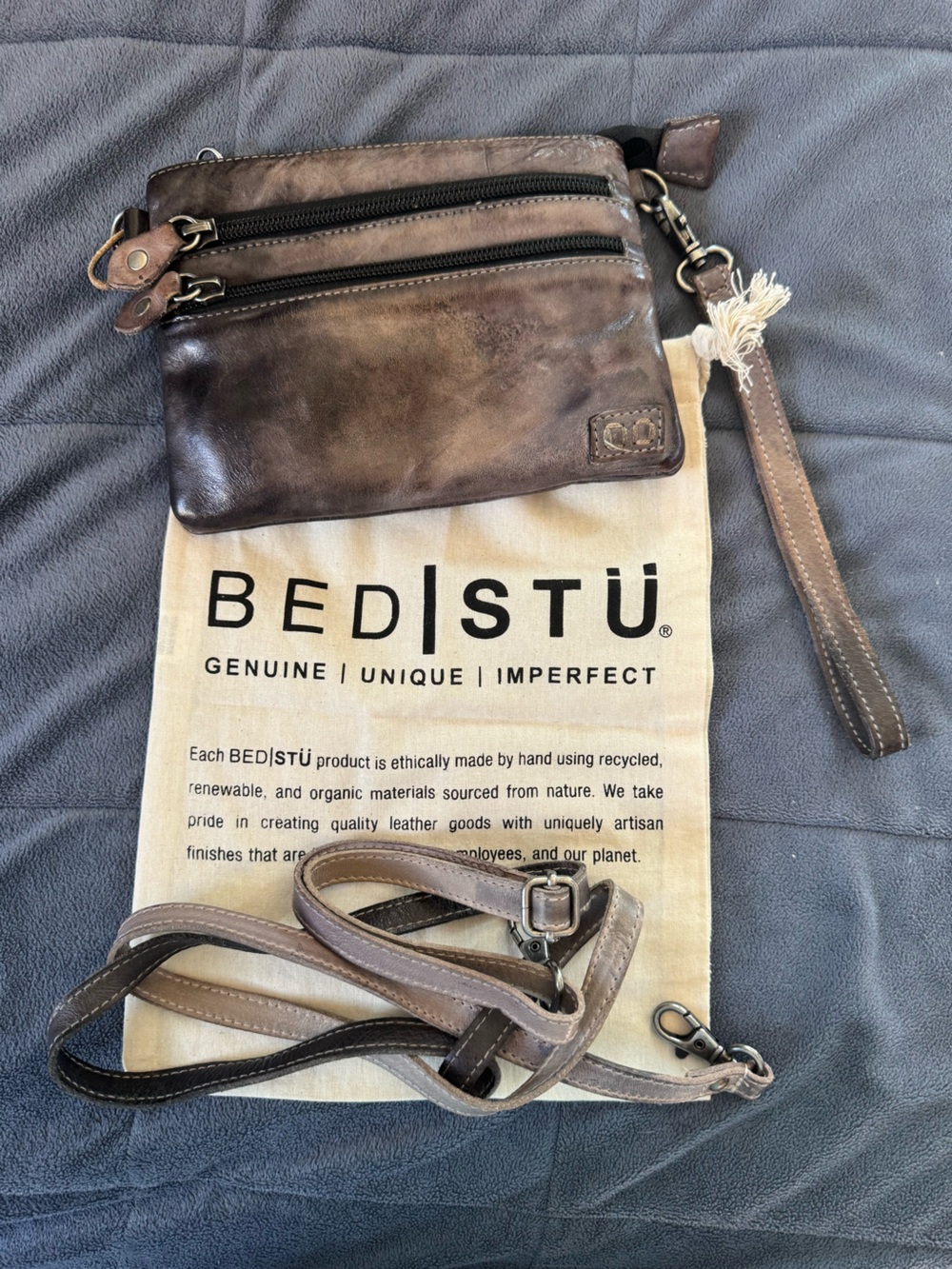 BED|STU Distressed Brown Leather Wristlet with Removable Strap